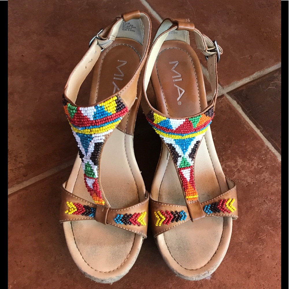 Mia beaded high heel Wedge sandals